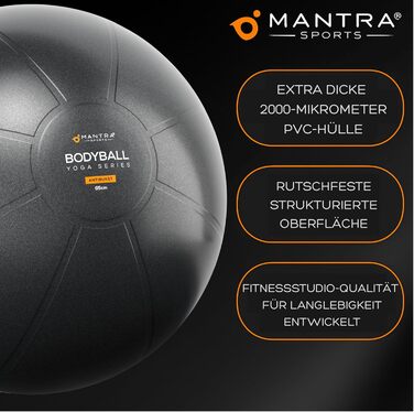 Гімнастичний м&39яч MANTRA SPORTS м&39яч для сидіння з антилопою, балансувальний м&39яч для вагітних та йоги м&39яч для пілатесу для офісу та тренування спини з насосом, чорний, розмір L (для зросту 1,61 м 1,78 м)