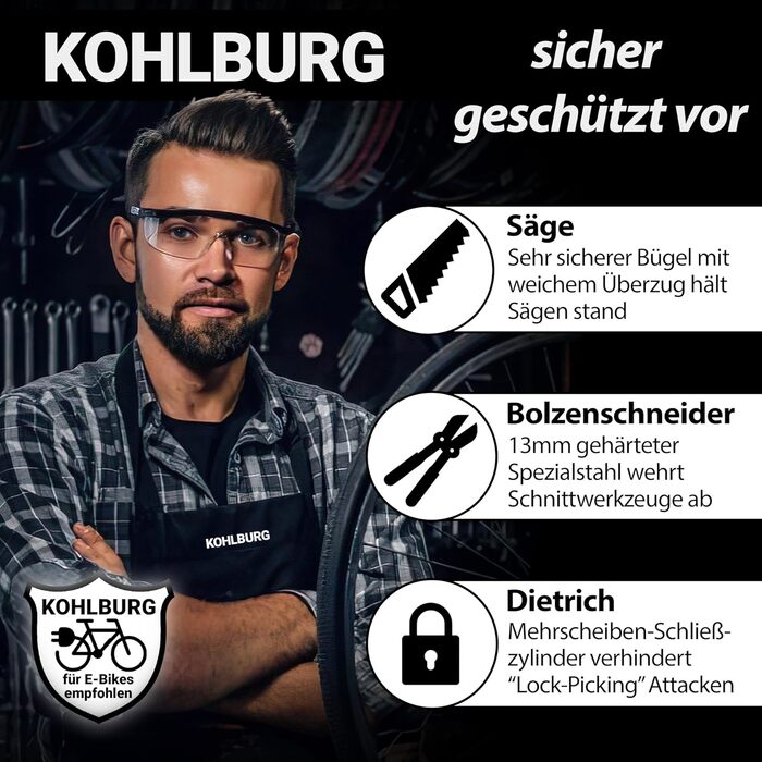 Маленький та легкий U-подібний замок KOHLBURG легкий 900 г - велосипедний замок з найвищим рівнем безпеки 15 - з 4 ключами та кріпленням - U-Lock високого рівня безпеки для велосипедів, електровелосипедів, електросамокатів, 900 г 8,5 x 4 см