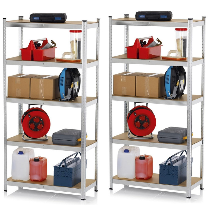 Високий стелаж EASYmaxx, комплект з 2 шт., 180x90x40 см Вантажопідйомність 1750 кг, 175 кг на полицю Стелажі та верстак Підвальні стелажі, стелажі для зберігання з 10 регульованими полицями Підвал, гараж, кімната для хобі, майстерня, високий стелаж, компл