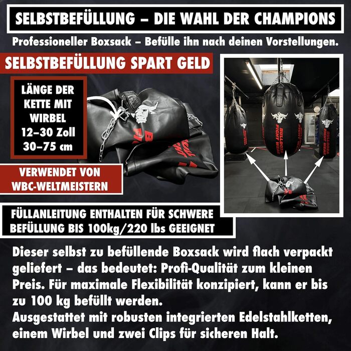 Боксерська груша Jumbo Giant XXL Bull Doza Fight Wear Heavy Duty із самонаповнювальним механізмом, підвісними ланцюгами, поворотним механізмом, карабіном, для ММА, кікбоксингу, муай-тай, бойових мистецтв XXL JUMBO 4FT
