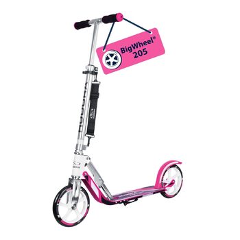 Самокат HUDORA BigWheel 205 стабільний алюмінієвий міський самокат, складаний, з регулюванням висоти та підніжкою, для дітей та дорослих (до 100 кг), білий/рожевий