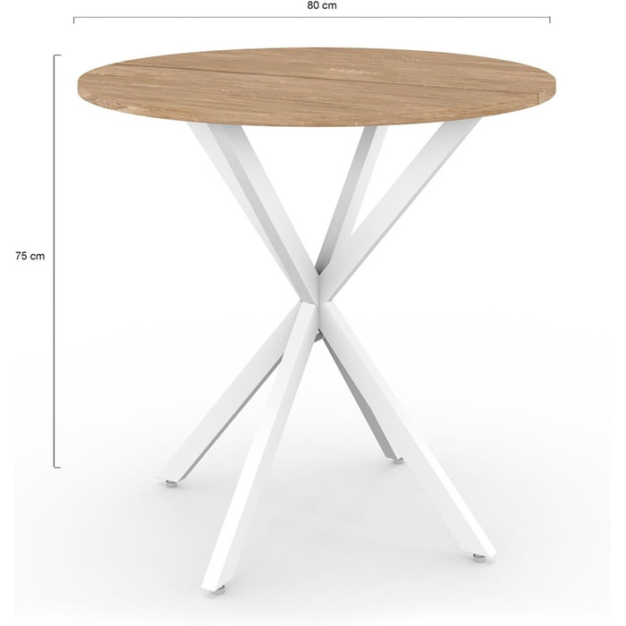 Круглий обідній стіл ALIX для 2-4 осіб на ніжках-павуках, дерево та білий колір, 80 см