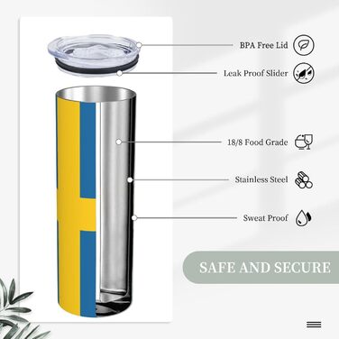 Кухоль з прямою трубочкою, дизайн шведський прапор, друкований, дорожній кухоль, підходить для кемпінгу, офісу та дому, 590 мл