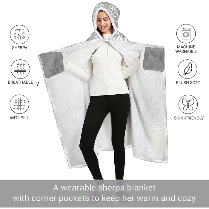 Подарунки для найкращих друзів, ковдра для обіймів з рукавами Подарунок дівчині на день народження, подарунки для підбадьорення дівчини, подарунки для жінок, дівчини, сестри, мами на Різдво, день народження, сірий