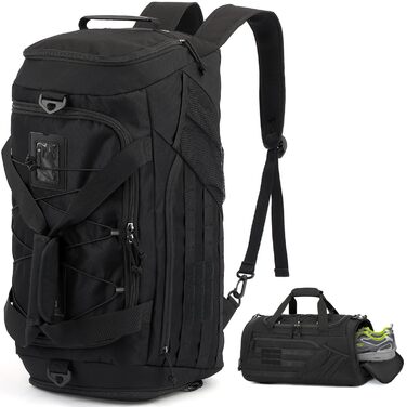 Тактична дорожня сумка-рюкзак 45 л для чоловіків та жінок, спортивна сумка 3-в-1 з відділенням для взуття, відділенням для вологи, багатофункціональна сумка для вихідних для спортзалу, подорожей, кемпінгу, походів, чорного кольору