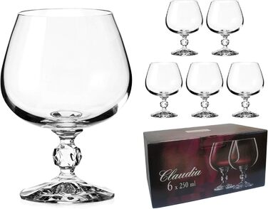Кришталеві чарки для коньяку або бренді Claudia, вінтажний стиль, куляста ніжка, безсвинцевий кришталь, 6 шт.