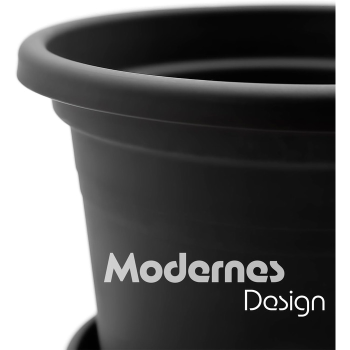 Набір із 4 круглих квіткових горщиків з блюдцями BigDean, ø 40 см, антрацит всепогодні кашпо, зроблені в Європі, антрацит, ø 40 см