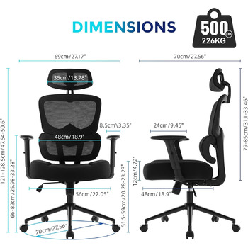 Ергономічне офісне крісло IWMH, стілець для роботи з регульованим підголівником, підлокітниками, поперековою опорою, обертове крісло з функцією гойдання, крісло керівника з сітки, комп&39ютерне крісло, обертове крісло для полегшення болю в спині, 180 кг
