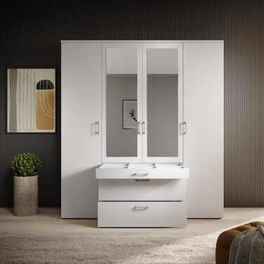 Шафа з дзеркальними дверима білого кольору - Універсальна 4-дверна шафа для вашої спальні - 180 x 195 x 56 см (Ш/В/Г) 4-дверна біла