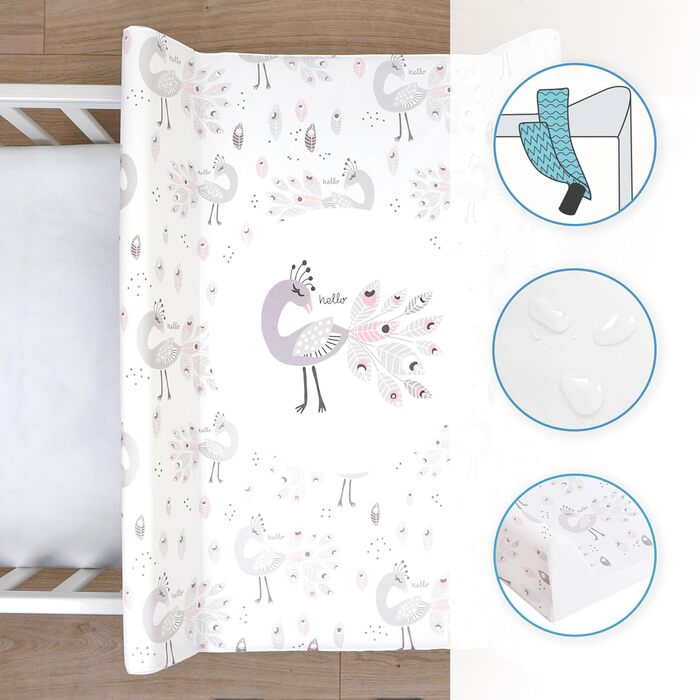 Пеленальний матрацик з твердою основою 70 х 50 см підходить для ліжечка 120 х 60 см (павич)