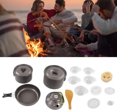 Набір посуду для кемпінгу, портативний, практичний, висока твердість, каструля із захистом від опіків, чайник для пікніків на свіжому повітрі
