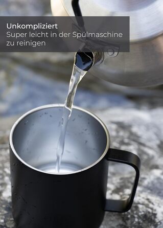 Термокружка LAMBDA COFFEE з нержавіючої сталі 2x360 мл з ручкою Двостінна ізольована кавова кружка Набір кухлів для кемпінгу та використання на природі Термокружка для кави (зелена) Мохово-зелена