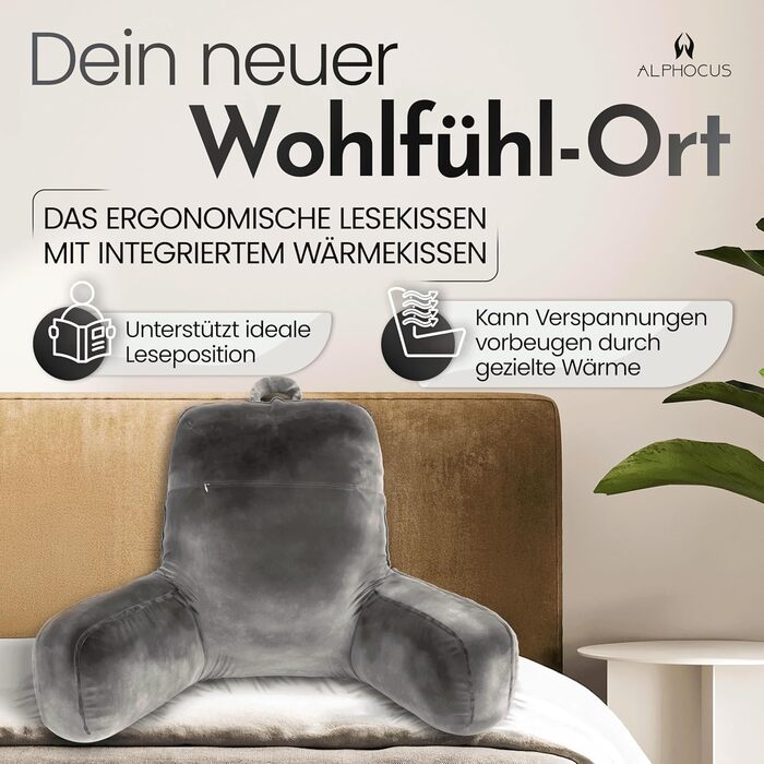 Подушка для спинки ліжка з інтегрованою подушкою з вишневих кісточок - подушка для читання 2 в 1, подушка з підігрівом, ергономічна подушка для спини - подушка у формі книги для комфорту та відпочинку