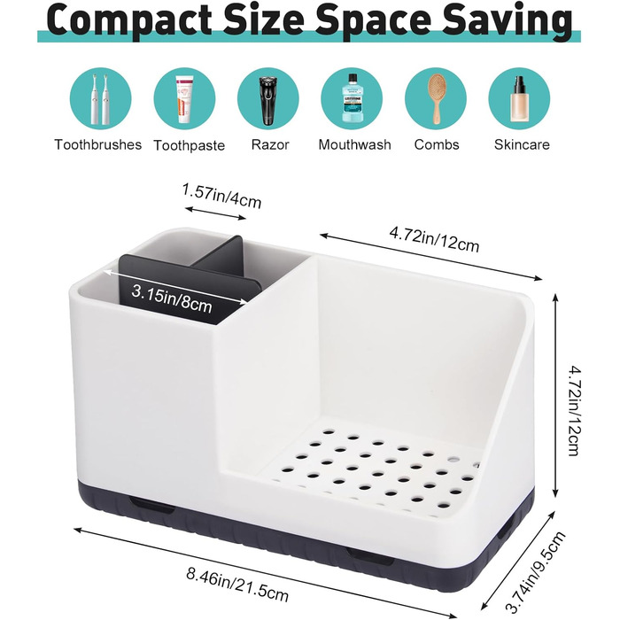 Тримач для зубної щітки для органайзера для ванної кімнати, тримач для електричної зубної щітки зі зливним отвором, знімний органайзер для зубної щітки для ванної кімнати, кухні та сімї (білий)