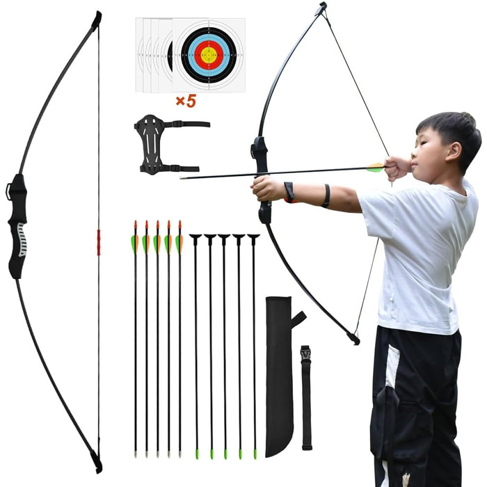 Лук і стріли для підлітків — набір для початківців (композитна рукоятка, скловолокняні плечі)