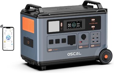 Сонячний генератор OSCAL 6000 Вт (пікова потужність 9000 Вт) PowerMax 6000, портативна електростанція 3600 Втгод, можливість розширення до 57,6 кВтгод, акумулятор LiFePO4, час повної зарядки 1,96 години, ДБЖ, мобільне накопичувач енергії для кемпінгу, над
