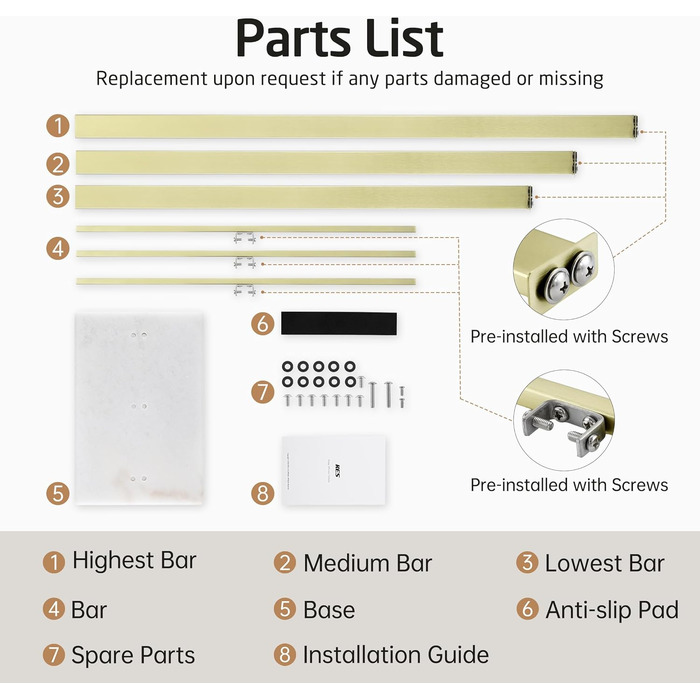 Вішалка для рушників KES, золотого кольору, тримач для рушників з 3 шт. ангами, окремостояча підставка для рушників, мармур та нержавіюча сталь 18/8, матове золото BTH217S3-BZ