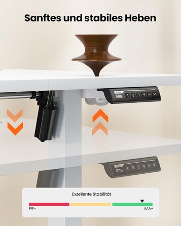 Електрично регульований по висоті стіл 140x70 см, Стіл з регульованою висотою та 4 функціями пам&39яті, Ігровий стіл із чотирисекційною стільницею, Білий 140 x 70 см