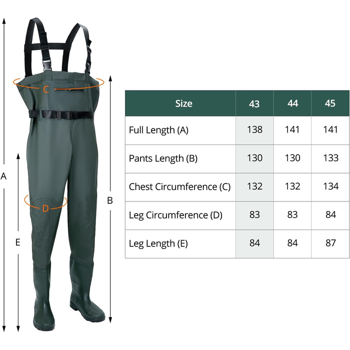 Вейдерси QWORK для чоловіків та жінок, водонепроникні, дихаючі вейдерси для ставка з чобітьми, для риболовлі, полювання та сільського господарства UK 9/EU 43