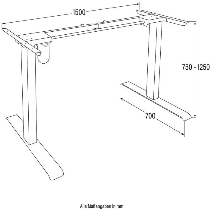 Каркас столу AXION - Колір чорний, Розміри 150 x 125 x 70 см, Вуглецева сталь, вкл. USB-штекер та сумку для зберігання Каркас столу з електричним регулюванням висоти