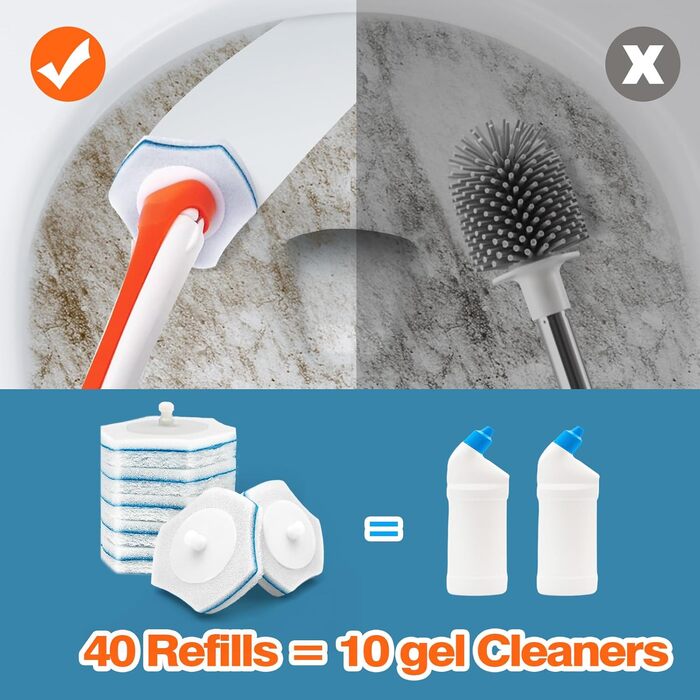 Одноразова щітка для туалету, щітка для туалету з 40 шт. , губка для чищення, засіб для чищення щітки для туалету умивальника ванн