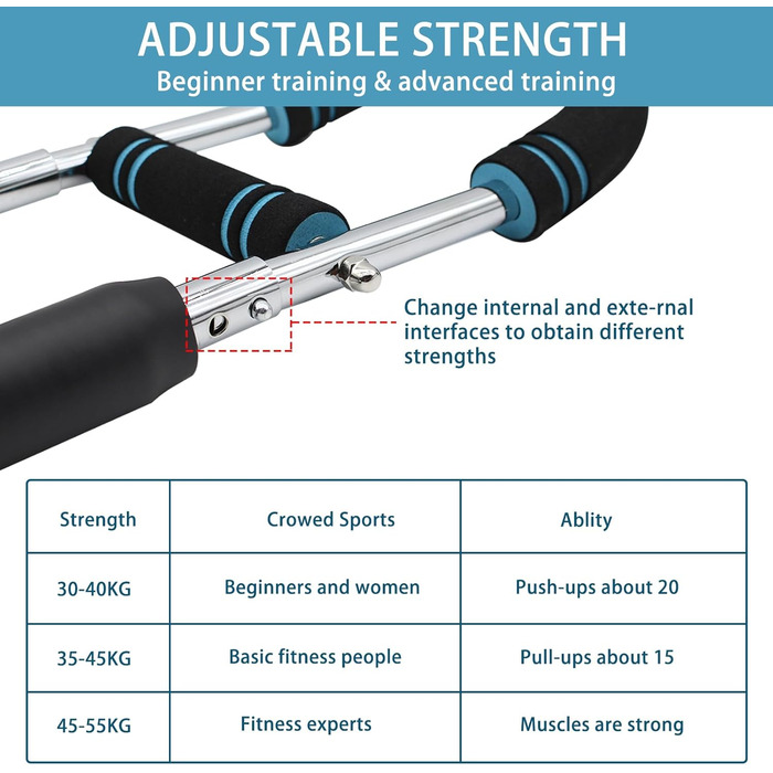Тренажер для рук Twister Arm, регульоване обладнання для тренування грудей, знімний тренажер для силових тренувань рук, портативний пружинний тренажер для домашнього фітнесу для початківців та професійних спортсменів, 35-45 кг
