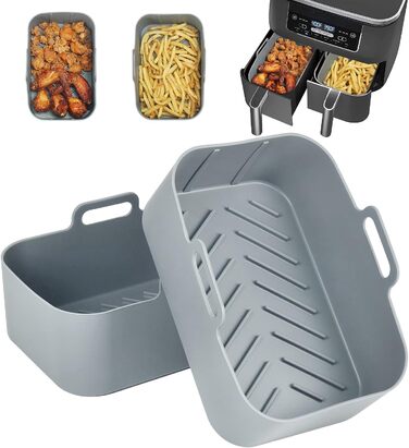 Аерофритюрниця BYKITCHEN 2PCS із силіконовою формою для ніндзя, аксесуари для AF300EU AF400EU, багаторазова фритюрниця Силіконова каструля для ніндзя-гуді/принцеси та інші двозонні фритюрниці сірого кольору для Ninja Dual