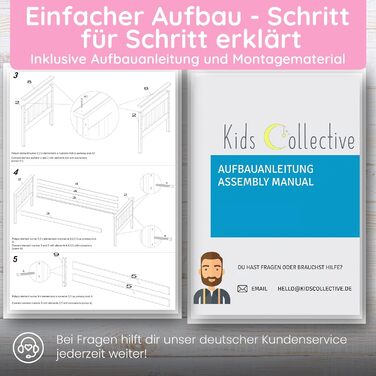Дитяче ліжко-горище 90x200 см з поручнями та двома рейковими основами білого кольору Ліжко для дівчаток та хлопчиків Дитяче ліжко Підліткове ліжко 90x200 см Для дітей віком від 4 до 18 років 90 x 200 см (матраци не входять до комплекту) Білий