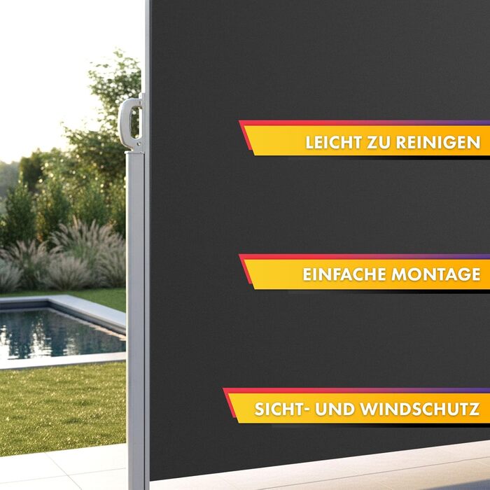 Алюмінієва бічна маркіз Floordirekt, 200x400 см, антрацит - розсувна для забезпечення приватності та захисту від сонця для балкону та тераси, поліестер 280 г/м (ПУ), захист від ультрафіолету UPF50, з кріпленням на землі 200 x 400 см, антрацит