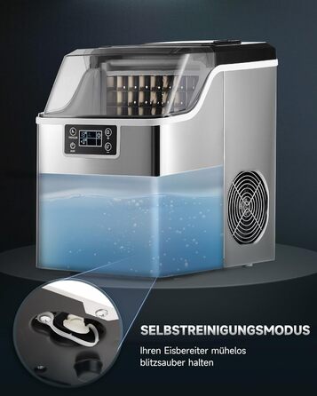 Машина для виробництва кубиків льоду Wilprep маленька з самоочисним льодогенератором 22 кг/24 години машина для морозива з РК-екраном Льодогенератор з нержавіючої сталі для офісу, ресторану, бару, кафе (щоденна продуктивність 22 кг)