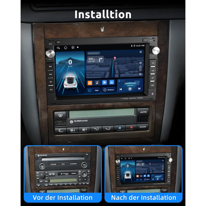 Автомобільне радіо ESSGOO Wireless Carplay та Android 264G Android 14 для VW VW Polo MK3/4 9N Golf 4 Passat B5 T5 Seat Skoda, 7-дюймовий сенсорний екран з Bluetooth FM RDS GPS WiFi