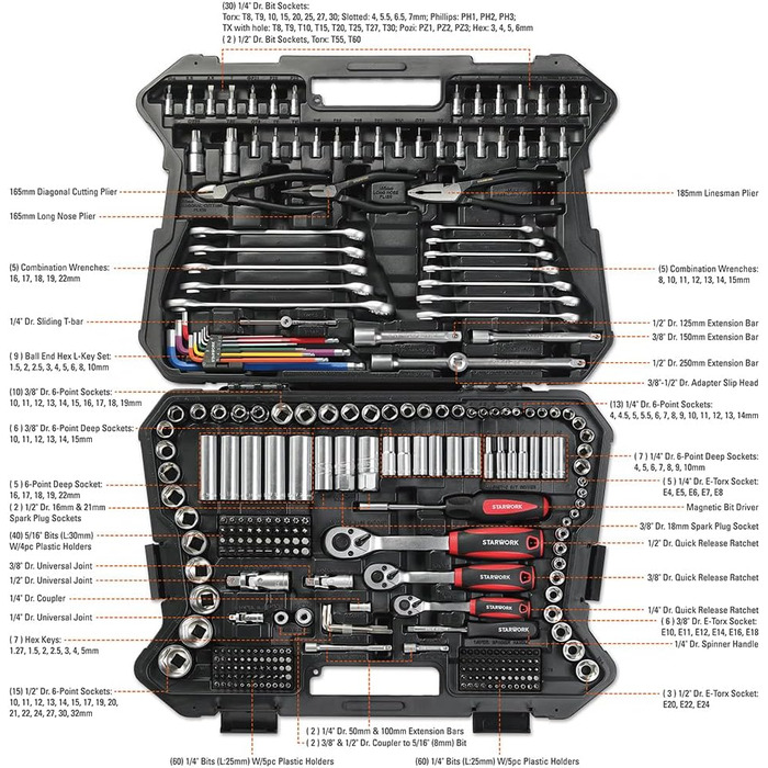 Набір механічних інструментів із 314 предметів і набір головок, професійний метричний кейс для майстерні