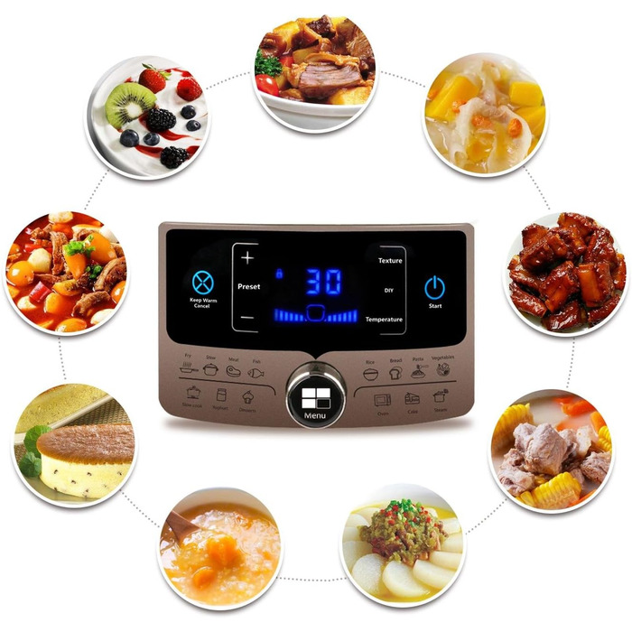 Скороварка Aigostar Panda 7 в 1, мультиварка на 6 л з 14 функціями, світлодіодна панель, налаштування тиску, таймер і функція піді