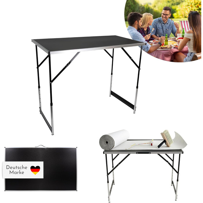 Складаний стіл для обклеювання шпалер Lemodo, 3-секційний багатофункціональний стіл з регульованою висотою, алюміній з посиленою стільницею, універсальний стіл для фарбування та блошиних ринків, робоча поверхня 3 м, 50 кг на стіл, чорний