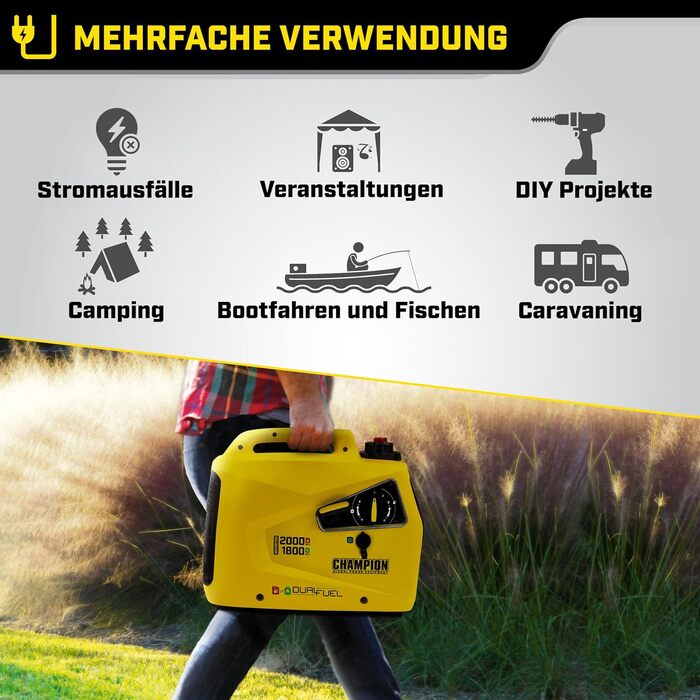 Електрогенератор Champion Power Equipment бензин газ (2000 Вт, інвертор, генератор зі світлодіодним дисплеєм, подвійне паливо, над