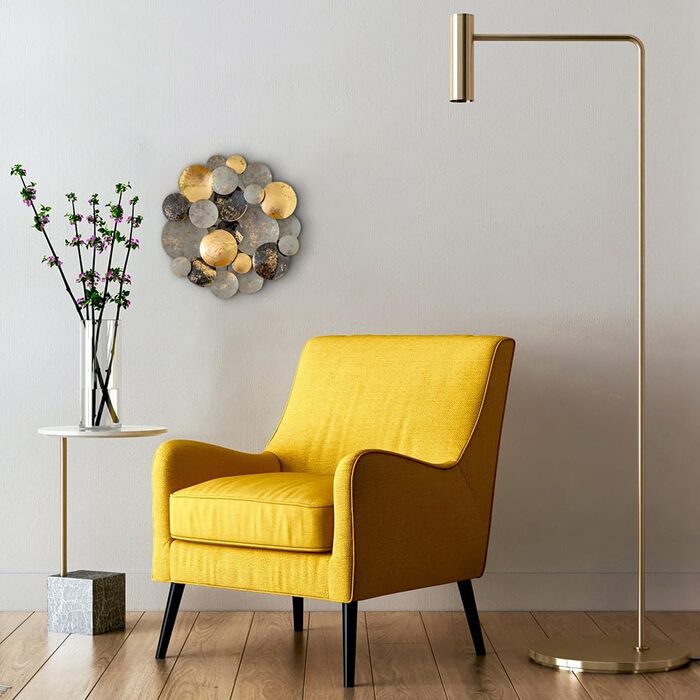 Настінне оздоблення ZEYA металеве Ø 30 см, круглий настінний орнамент 3D, настінна скульптура з металу в золотому чорно-сірому кол