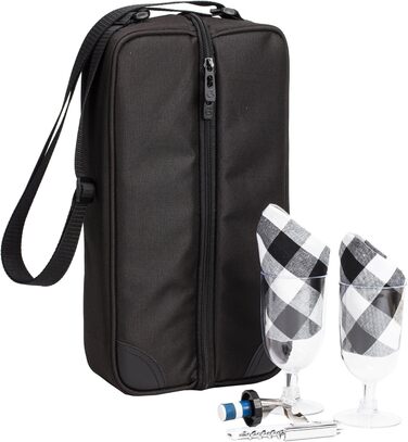 Сумка-холодильник для вина ALLCAMP з відділенням-холодильником, 2 комплекти посуду (чорний)
