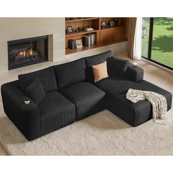 Модульний диван DURASPACE, диван Cloud Boneless з глибоким сидінням, підсклянником, піною з ефектом пам&39яті, L-подібний вельветовий диван, розкладний диван-ліжко для вітальні та спальні, не потребує складання, шезлонг праворуч