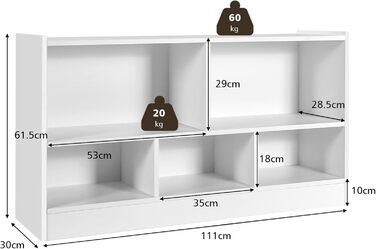Дерев&39яна дитяча полиця DREAMADE, книжкова шафа для зберігання іграшок для дітей, полиця для іграшок для дитячої кімнати, ігрової кімнати та дитячого садка, 111 x 30 x 61,5 см (біла)