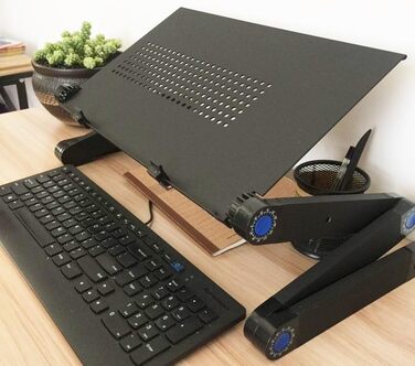 Регульований складаний столик для ноутбука MacBook Air/Pro, Dell HP та інших, портативний, багатофункціональний, ергономічний, з вентиляцією, підставка для планшета/телевізора, тримач для книг, 480*260 мм (стандартний), чорний