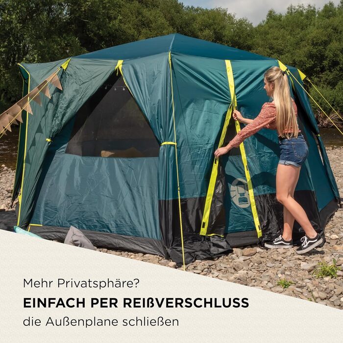 Восьмикутник Coleman з великими вікнами, панорамний огляд на 360, стабільна конструкція зі сталевих стовпів, повністю інтегроване підлогове покриття, просте встановлення, 100 водонепроникний, зелений/затемнюючий, одинарний