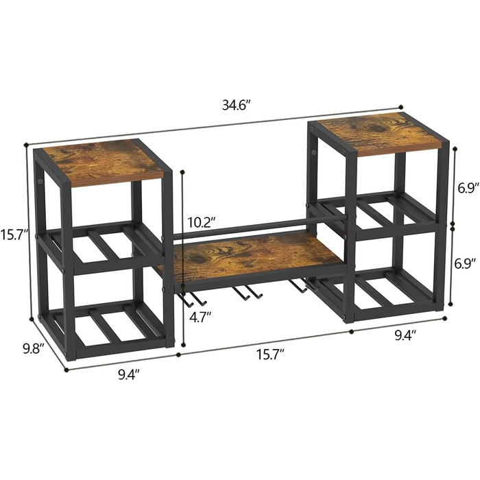 Настінна винна полиця VEDECASA промислового типу з 3 тримачами для парових келихів, часткова дерев&39яна полиця, чорний металевий тримач для пляшок, багатофункціональна винна вітрина для домашнього бару, їдальні, кухні, коричнева