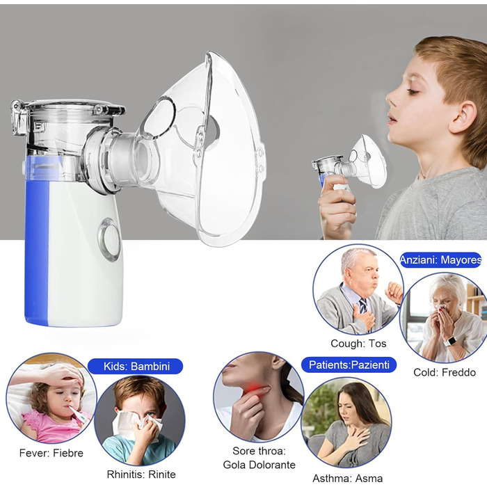 Портативний інгалятор LIFOCI для дорослих і дітей, безшумний інгалятор з мундштуком і 2 масками, що перезаряджається від USB, ефективний при респіраторних захворюваннях, синій