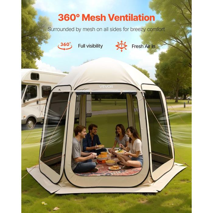 Намет-будинок VEVOR, 3 x 2,8 м, 4-8 осіб, розкладний намет для забезпечення приватності, портативний, екранований, з сумкою для перенесення, сітчастими бортами, кілками для землі, для саду, патіо, заднього двору, активного відпочинку на свіжому повітрі, б