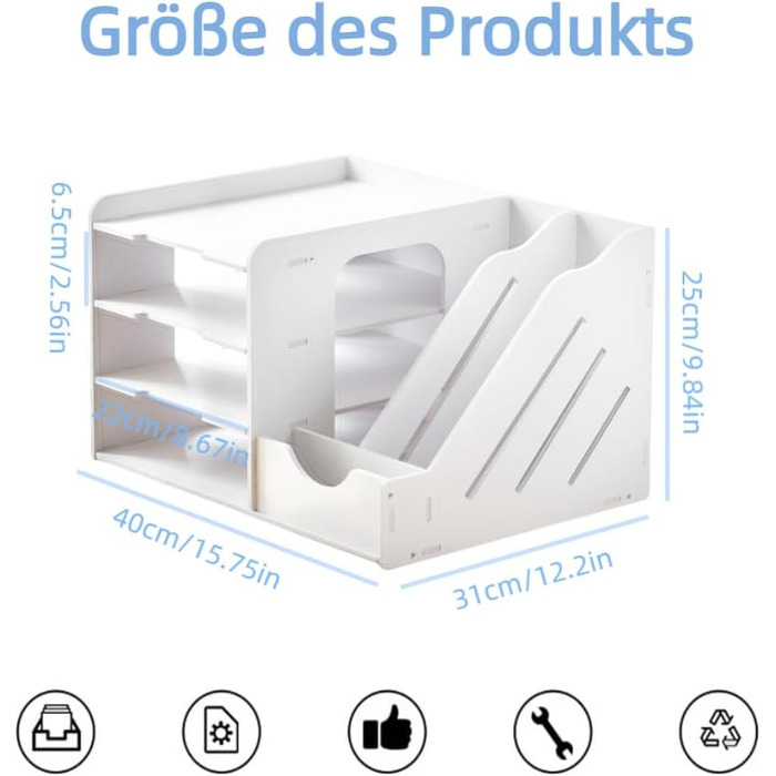 Настільний органайзер, Штабелювані лотки для листів (A4), Стоячий органайзер для документів для офісу, Органайзер для документів для столу, Зберігання документів A4, Офісне приладдя (White-a)