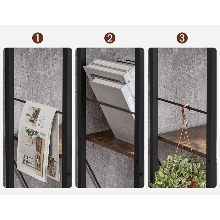 Книжкова полиця VASAGLE, 5-ярусна полиця, окремостояча полиця, офісна полиця, відкриті полиці, промисловий дизайн, для вітальні, спальні, офісу, кабінету, домашнього офісу, вінтажний коричнево-чорний колір LBC121B01