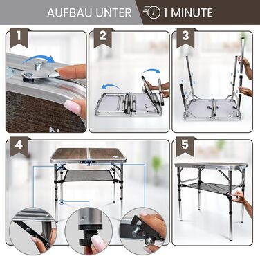 Складаний кемпінговий стіл 60x40, регульована висота Бічний столик, вуличний розкладний стіл, невеликий кемпінговий столик Балконний гриль-стіл, стіл для пікніка Компактний та легкий