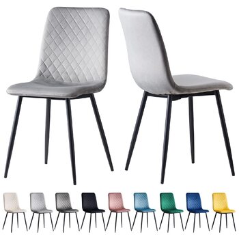 Комплект із 2 дизайнерських обідніх стільців з оксамитової тканини, металеві ніжки, стільці Lexi (світло-сірий)