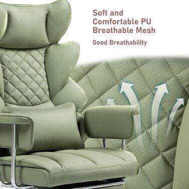 Офісне крісло 200 кг з підставкою для ніг - Ергономічне ігрове та крісло для керівників з функцією повороту на 360, регульованою спинкою на 90-135 та м&39якими підлокітниками для оптимального комфорту (Звичайне, Зелене) Зелене Звичайне