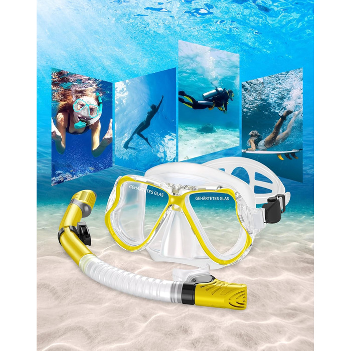 Набір для сноркелінгу QcoQce для дорослих, суха трубка з маскою для дайвінгу із загартованого скла із захистом від запотівання та протікання, панорамний вид та легке дихання для сноркелінгу та дайвінгу